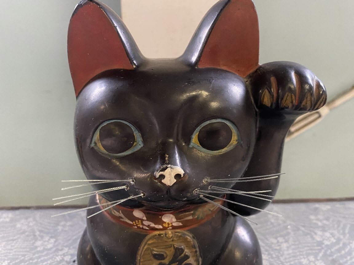 特大黒招き猫 貯金箱　開運手長招き猫 招き猫 置物 貯金箱 手長小判猫 黒 左手